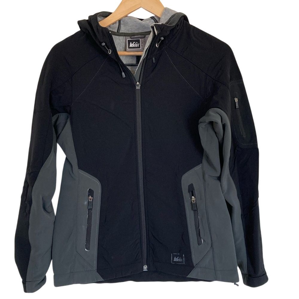 REI Womens Nylon Spandex Outdoor Jacket Black Grey Size XS Hooded